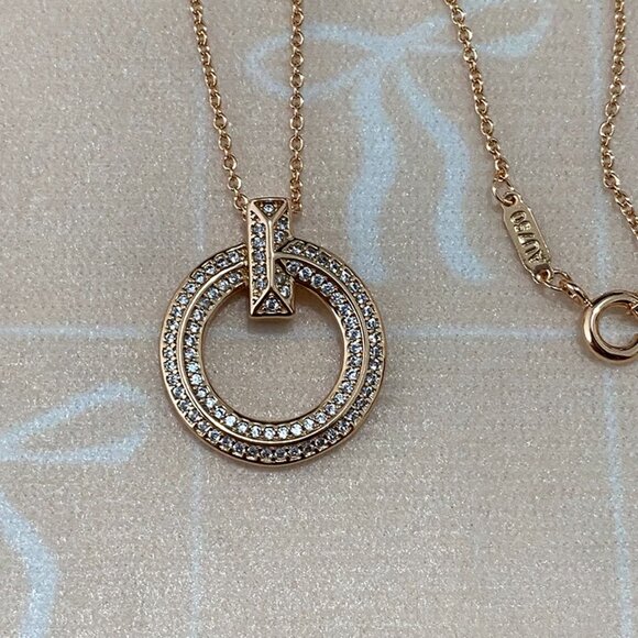 Tiffany & Co. Classic 18k Double-Band Necklace With Full Diamonds - Picture 3 of 6